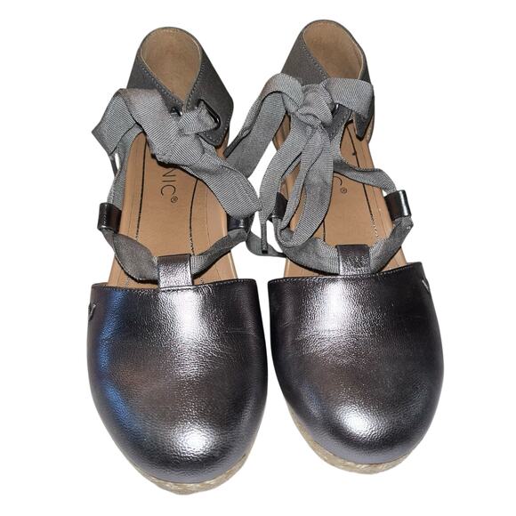 Vionic Kaitlyn Metallic Pewter Wedge Espadrille Size 7 Arch Support Comfort - Picture 2 of 12
